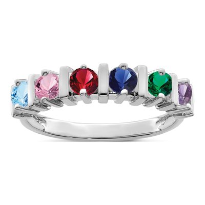 Sterling Silver or 14K White Gold 6-Stone Mother's Ring – view 2