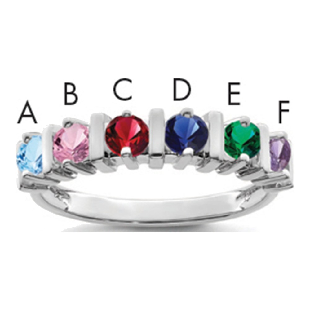 14K White Gold Rhodium-Plated Synthetic Family Jewelry Ring