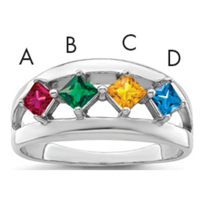 Sterling Silver or 14K White Gold Personalized Family Ring