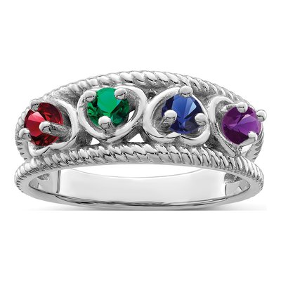 Sterling Silver or 14K White Gold Personalized Family Ring – view 2