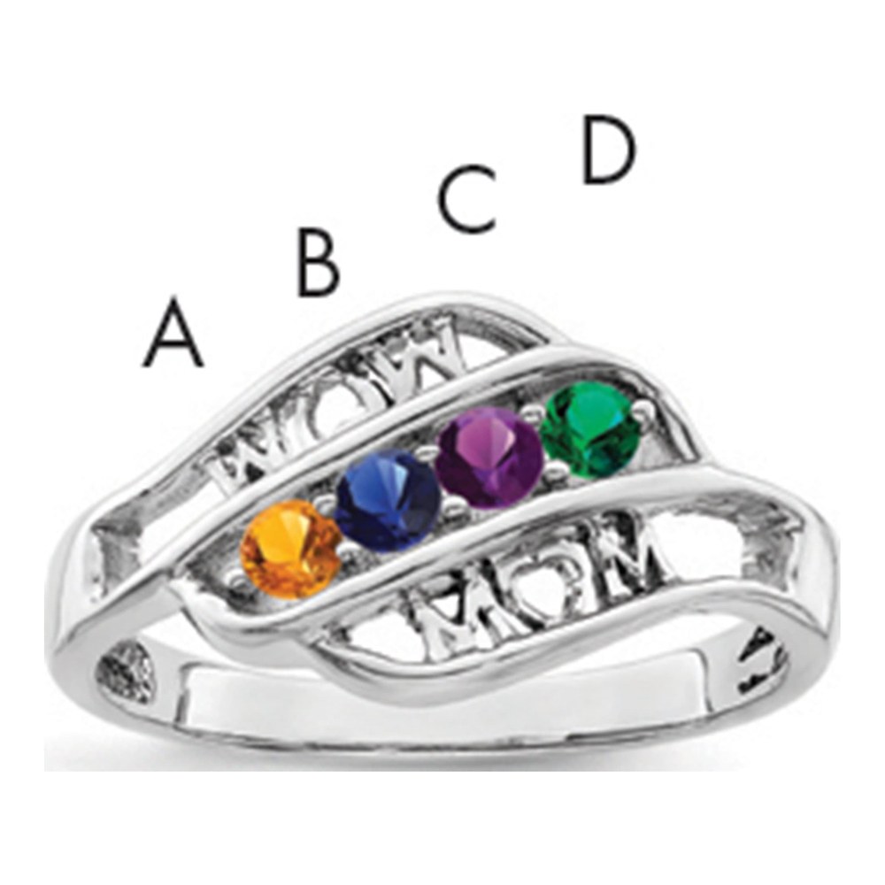 Sterling Silver or 14K White Gold Personalized Family Ring