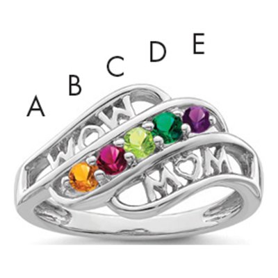 Sterling Silver or 14K White Gold Personalized Family Ring