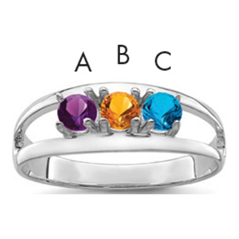 Sterling Silver or 14K White Gold 3-Stone Mother's Ring