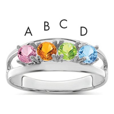 Sterling Silver or 14K White Gold 4-Stone Mother's Ring