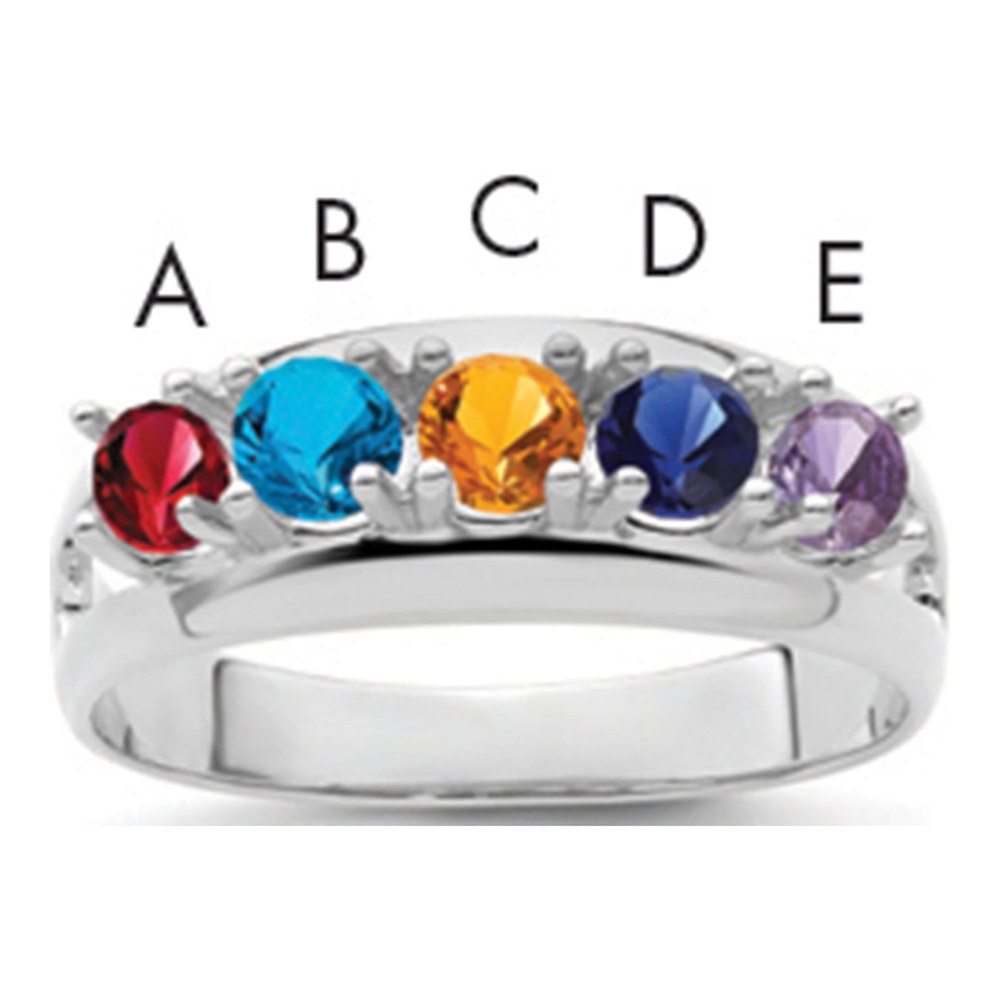 Sterling Silver Rhodium-Plated Synthetic 5 Stone Mother's Ring