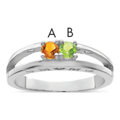 Sterling Silver or 14K White Gold Birthstone Family Ring