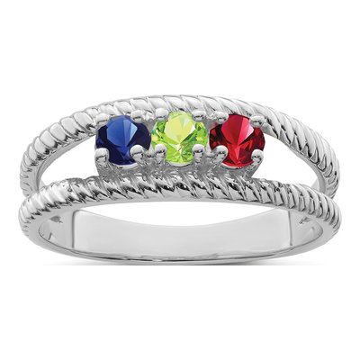 Sterling Silver or 14K White Gold Personalized 3-Stone Mother's Ring – view 2