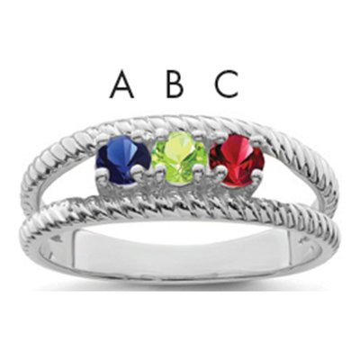 Sterling Silver or 14K White Gold Personalized 3-Stone Mother's Ring