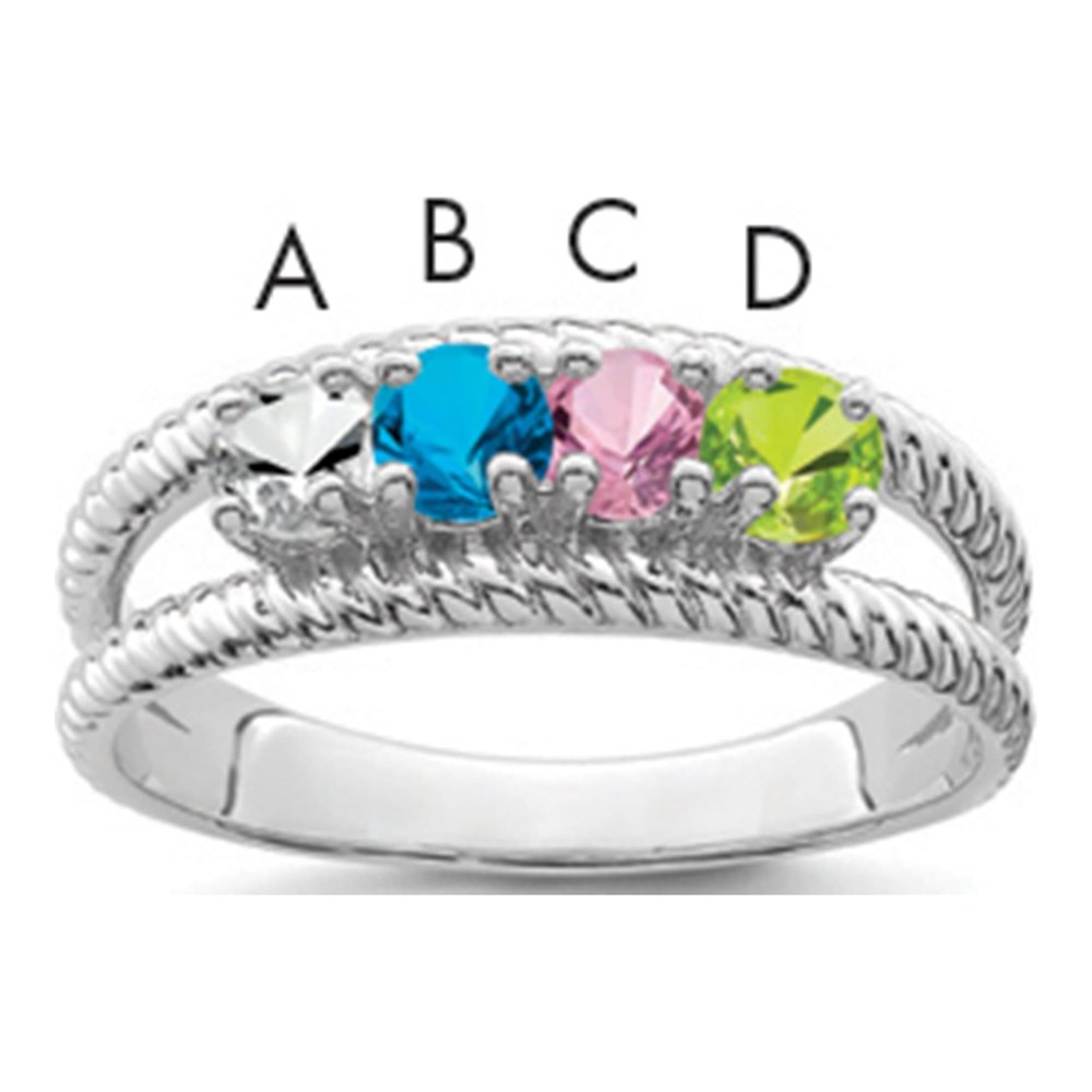 Sterling Silver or 14K White Gold Personalized 4-Stone Mother's Ring