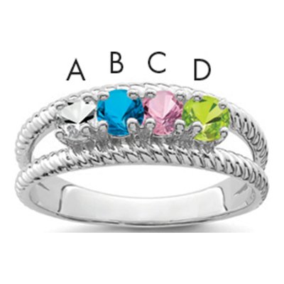 14K White Gold 4-Stone Mother's Ring Mounting – view 2