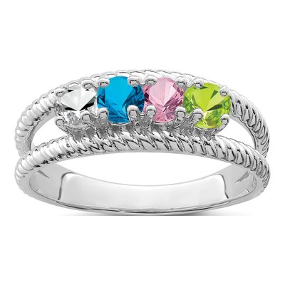 14K White Gold 4-Stone Mother's Ring Mounting
