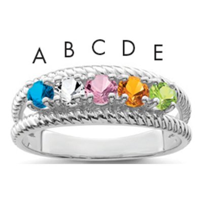 Sterling Silver or 14K White Gold Personalized 5-Stone Mother's Ring