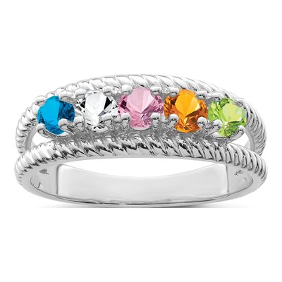 14K White Gold 5-Stone Mother's Ring Mounting