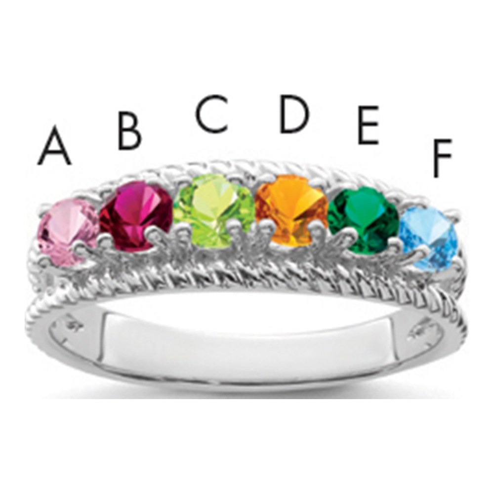 Sterling Silver or 14K White Gold Personalized Family Ring
