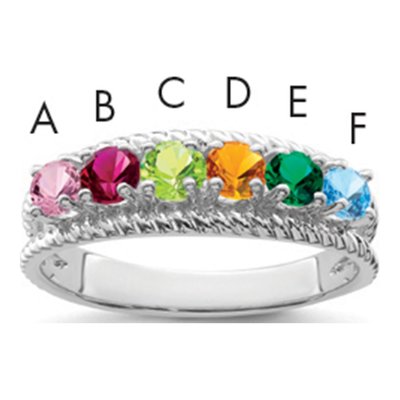 14K White Gold 6-Stone Mother's Ring Mounting – view 2