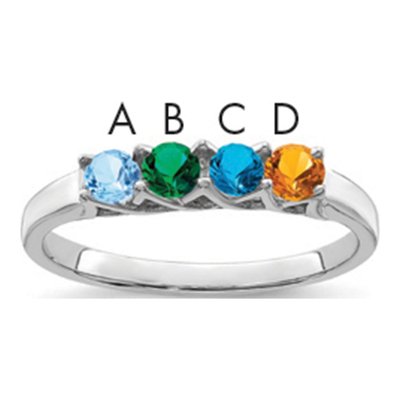 Sterling Silver or 14K White Gold 4-Stone Mother's Ring