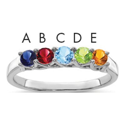Sterling Silver or 14K White Gold 5-Stone Mother's Ring