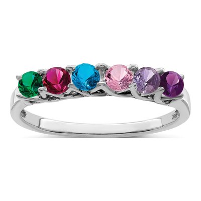 Sterling Silver or 14K White Gold 6-Stone Mother's Ring – view 2