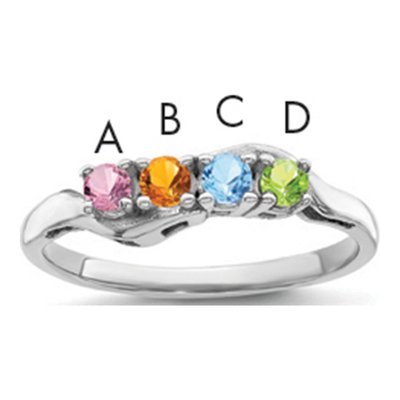 14K White Gold 4-Stone Mother's Ring