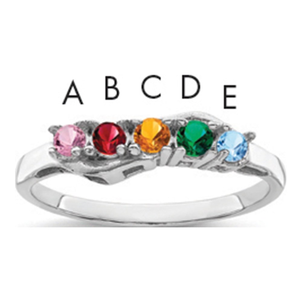 14K White Gold Rhodium-Plated Genuine 5 Stone Mother's Ring