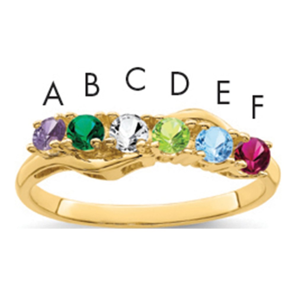 14K Yellow Gold 6 Stone Mother's Ring, Made to Order