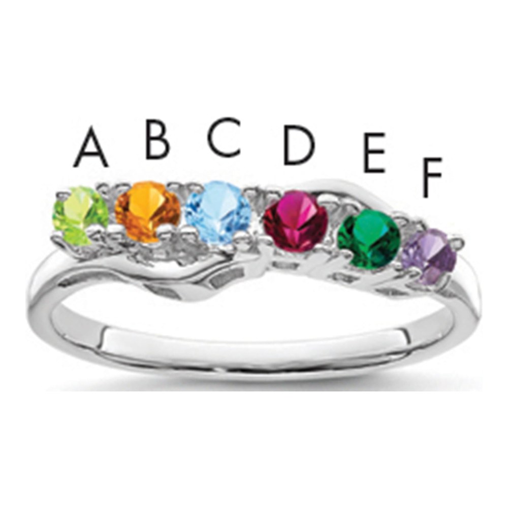 Sterling Silver or 14K White Gold 6-Stone Mother's Ring