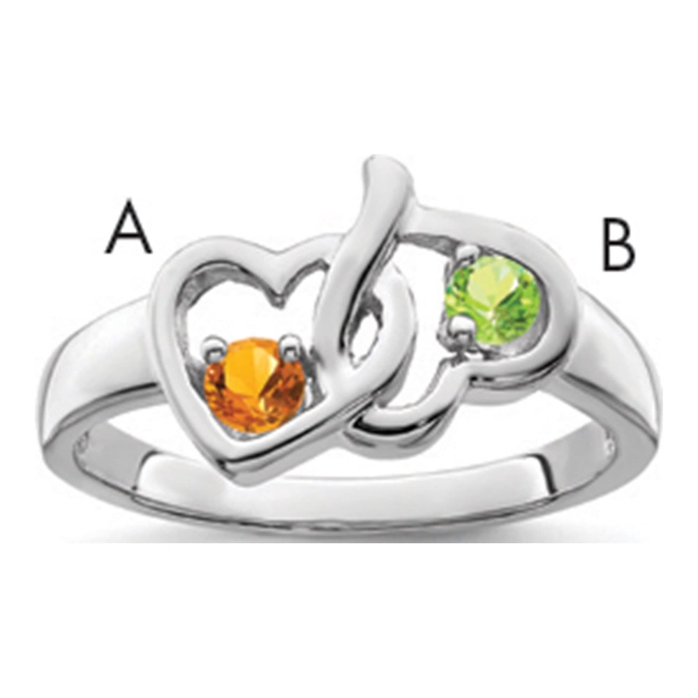 Sterling Silver Rhodium-Plated Synthetic 2 Stone Mother's Ring