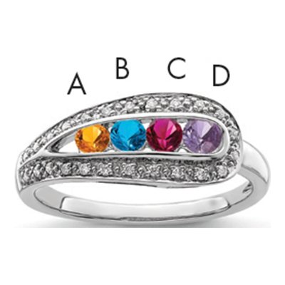 14K White Gold 1/10 ct tw Diamond Semi-Set Family Ring