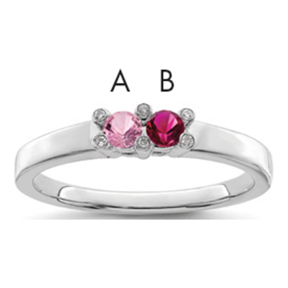 14K White Gold Rhodium-Plated Family Jewelry Genuine Stone & Diamond Set Ring