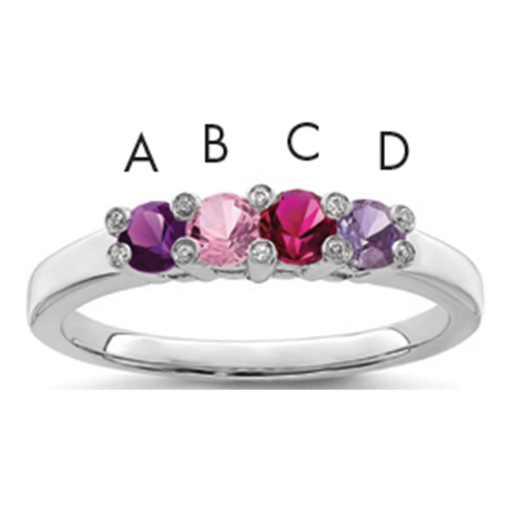14K White Gold Custom Family Stone & Diamond Ring