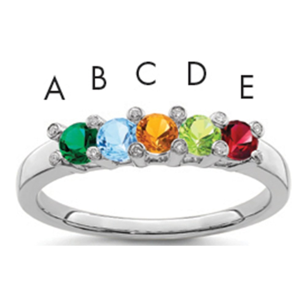 14K White Gold Rhodium-Plated Family Jewelry Genuine Stone & Diamond Set Ring