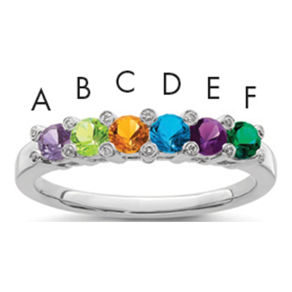 14K White Gold Family Ring with Diamond Accents, Size 7