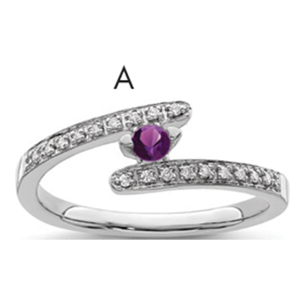 14K White Gold Rhodium-Plated Family Jewelry Synthetic Stone & Diamond Set Ring