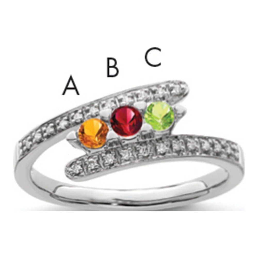 14K White Gold Family Ring with Diamond Accents, Size 7