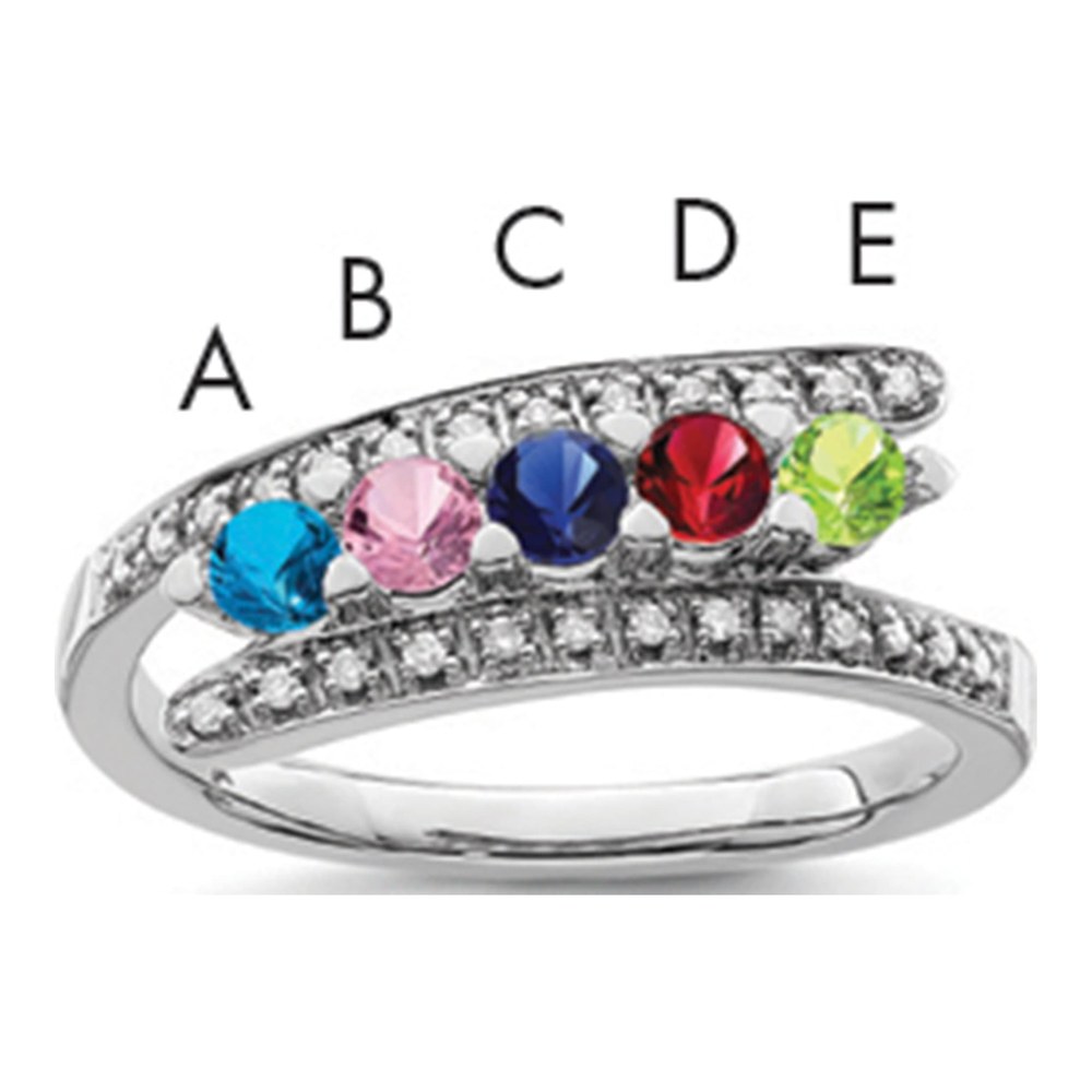 14K White Gold Rhodium-Plated Family Jewelry Genuine Stone & Diamond Set Ring