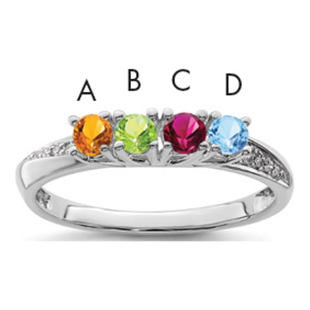 14K White Gold Rhodium-Plated Family Jewelry Synthetic Stone & Diamond Set Ring