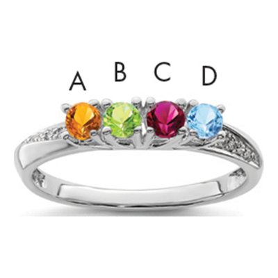 14K White Gold Diamond Set Family Ring