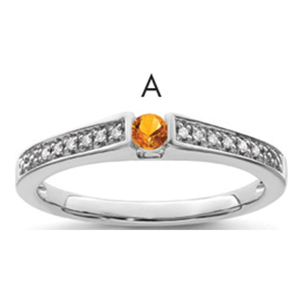 14K White Gold Rhodium-Plated Family Jewelry Genuine Stone & Diamond Set Ring
