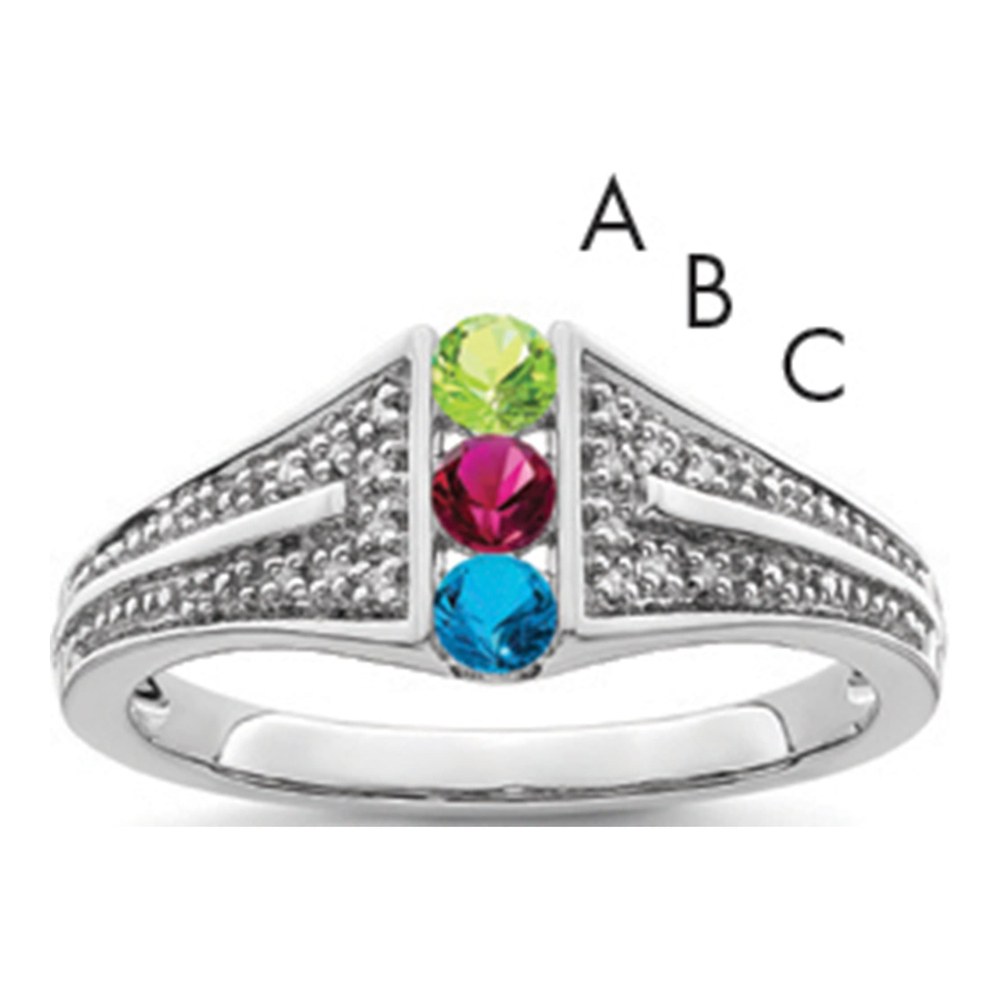 14K White Gold Rhodium-Plated Family Jewelry 0.040 ctw (total weight)ct Diamond Semi-Set Ring