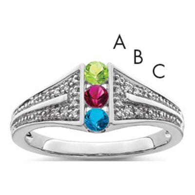 14K White Gold Diamond Set Family Ring