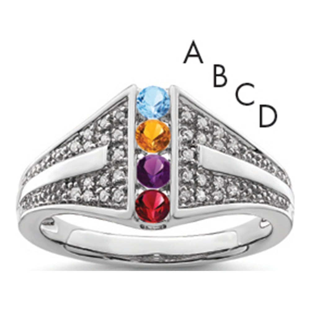 14K White Gold Rhodium-Plated Family Jewelry 0.120 ctw (total weight)ct Diamond Semi-Set Ring
