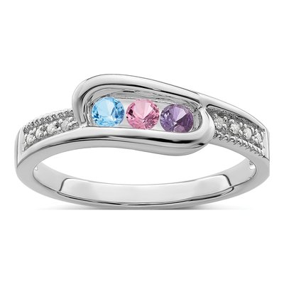 14K White Gold Diamond Personalized Family Ring – view 2