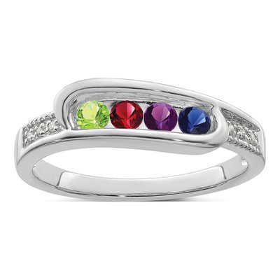 14K White Gold Diamond Personalized Family Ring – view 2