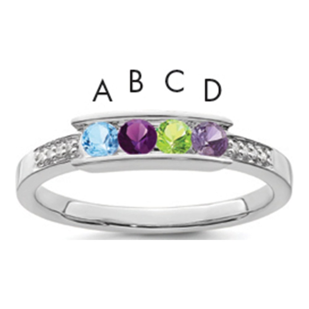 14K White Gold Family Ring with Diamonds, Custom Stones