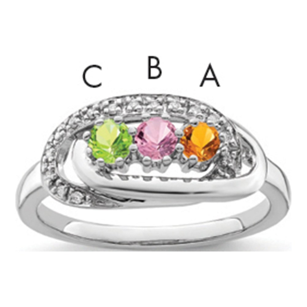 14K White Gold Rhodium-Plated Family Jewelry Genuine Stone & Diamond Set Ring