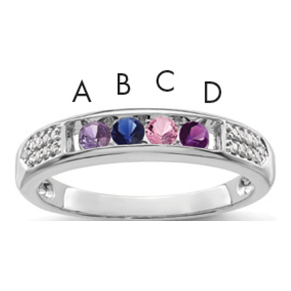 14K White Gold Family Jewelry Genuine Stone & Diamond Set Ring