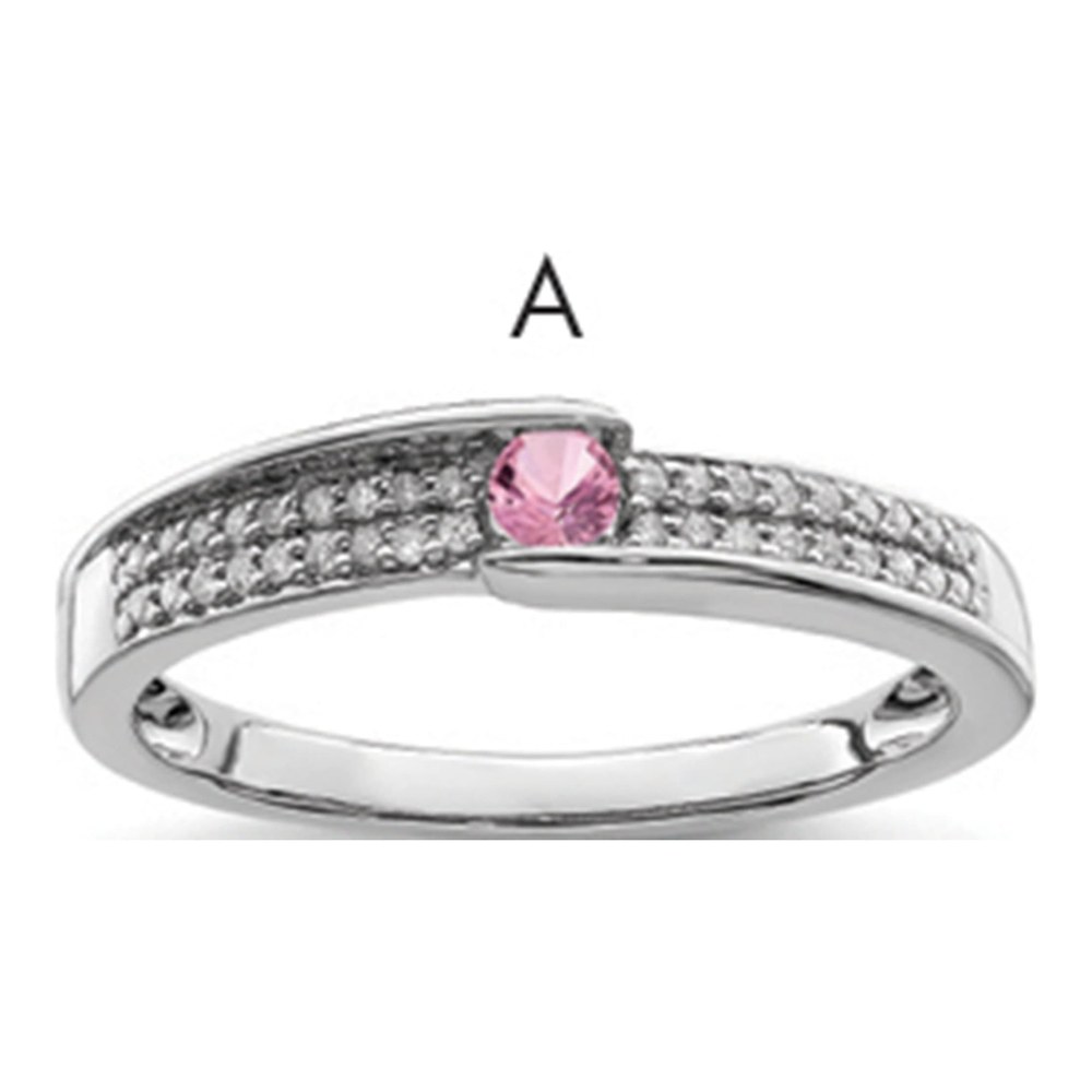 14K White Gold Rhodium-Plated Family Jewelry Genuine Stone & Diamond Set Ring