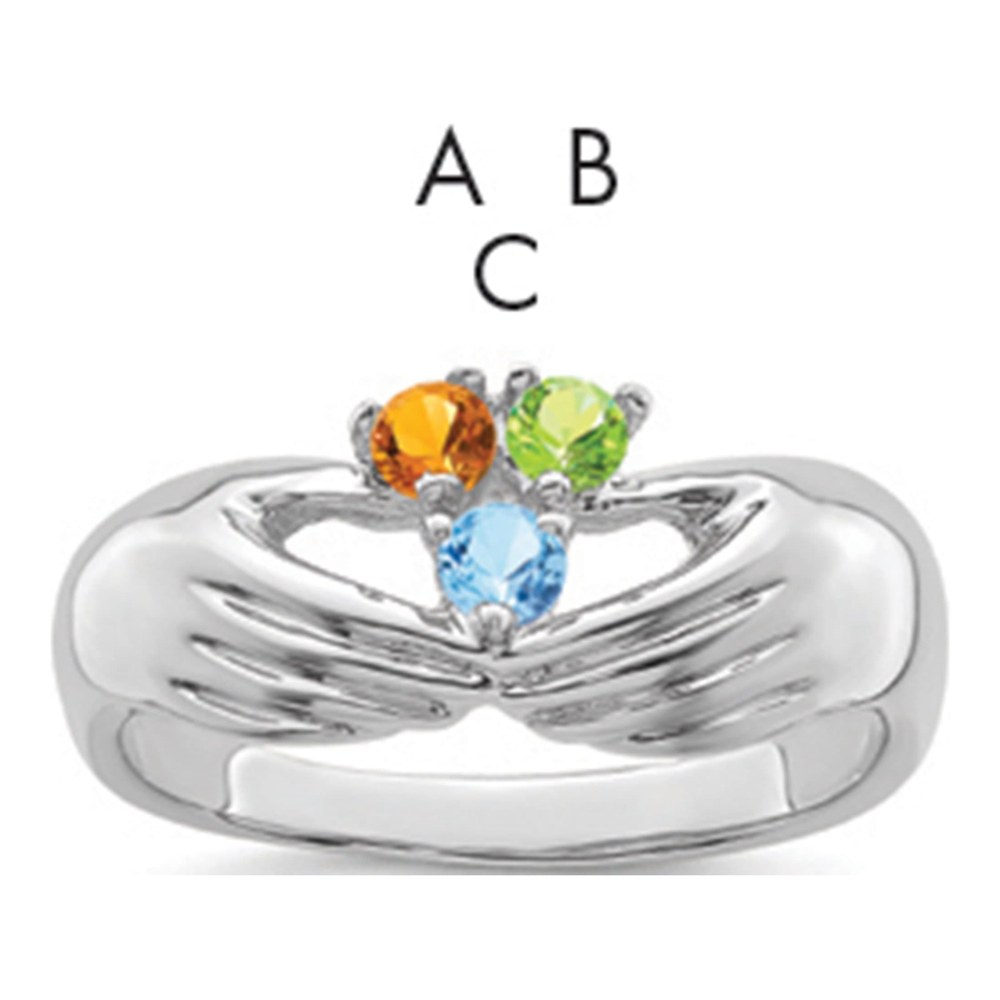14K White Gold Rhodium-Plated 3 Synthetic Stone Family Ring