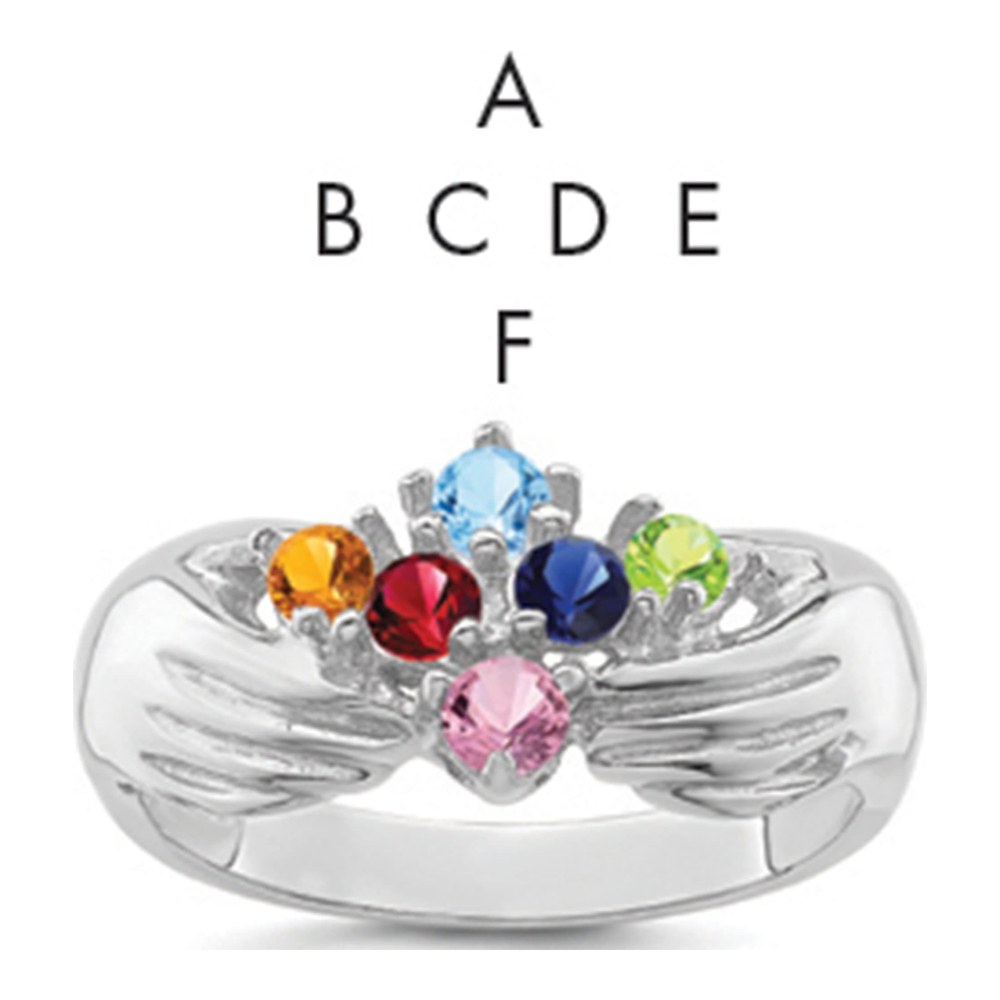 14K White Gold 6-Stone Family Ring