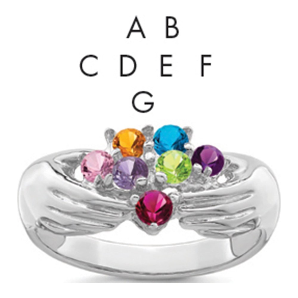 14K White Gold Rhodium-Plated 7 Synthetic Stone Family Ring